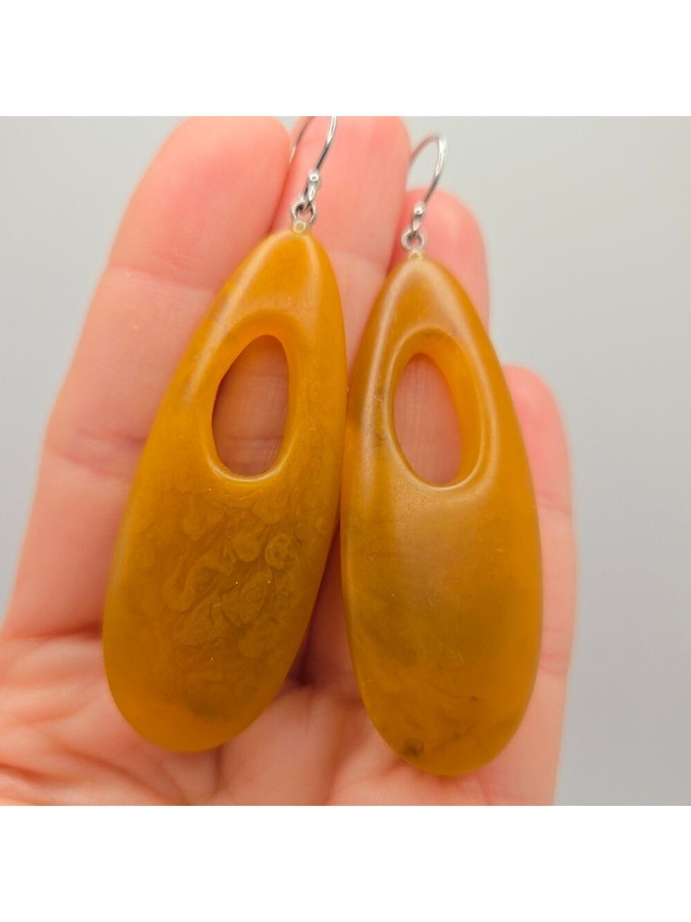 Zsiska Honey Amber & Bronze Resin Sterling Silver 925 Dangle Earrings - Picture 10 of 11